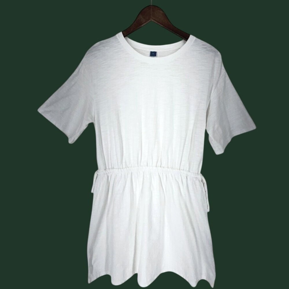Old Navy Womens Cinched Waist Slub Knit Tee Shirt Dress Large White Cotton